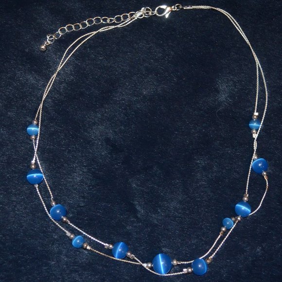 Blue Beads Double Chained Necklace - Picture 1 of 3